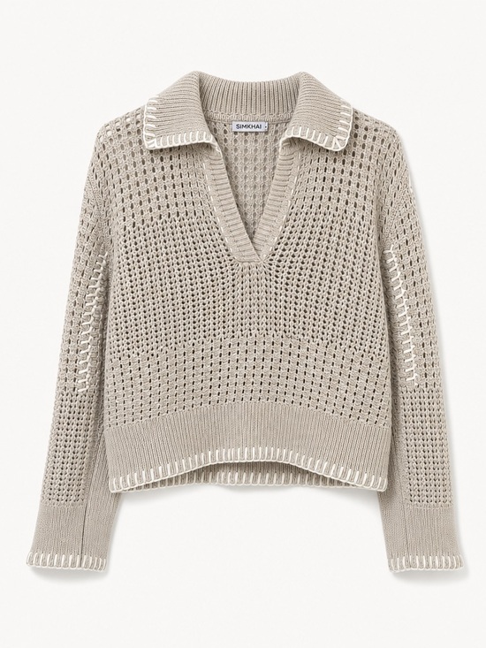 Simkhai Sweaters - SIMKHAI Beige Crochet Knit Sweater - Size Medium - 100% Cotton - Minimalist